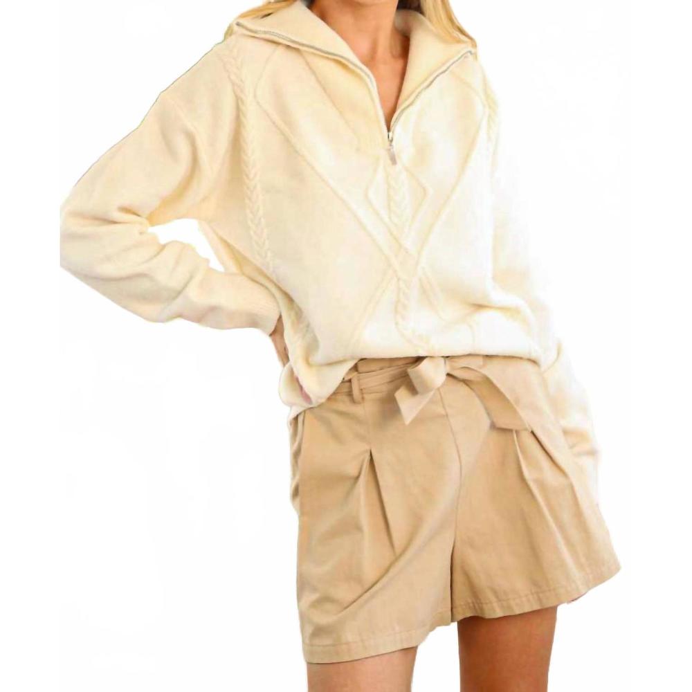 NEW BABE textured half zip sweater in cream